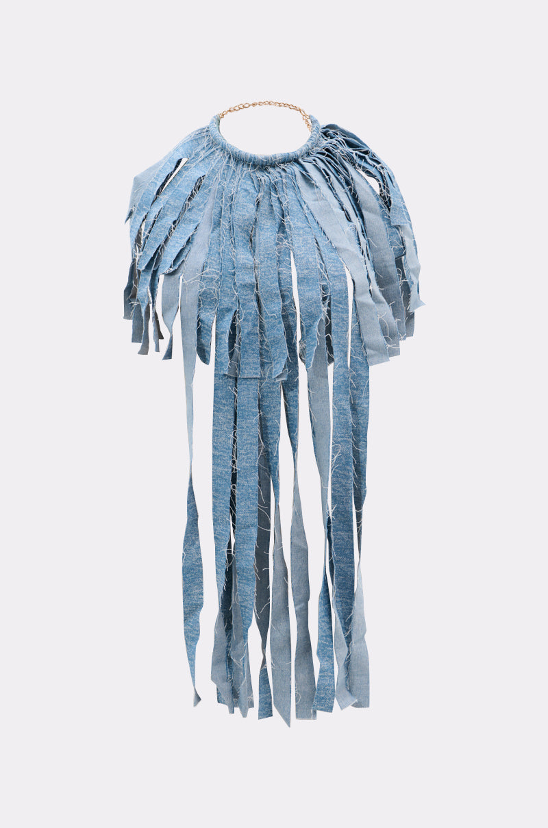 DENIM BLUE FRINGE NECKLACE