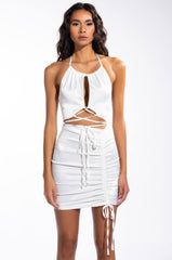 50 SHADES OF SLAY LACE UP SATIN RUCHED MINI DRESS