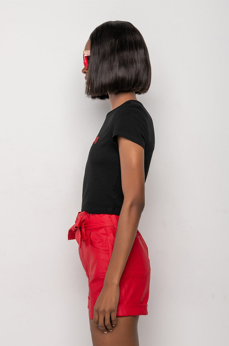 90S BABY RIBBED SHORT SLEEVE CROP TEE