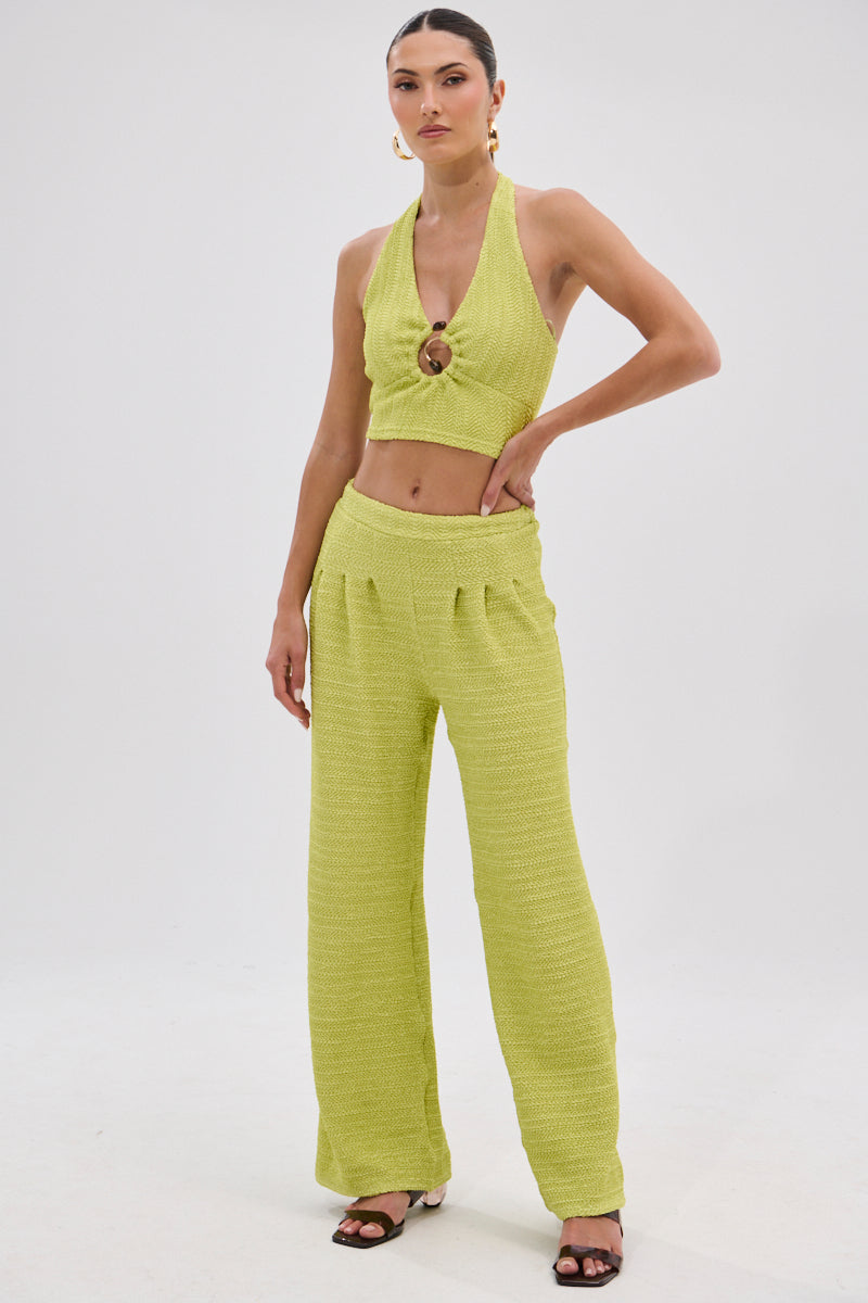 HOLLYWOOD SLINKY TEXTURED PALAZZO PANT IN GREEN