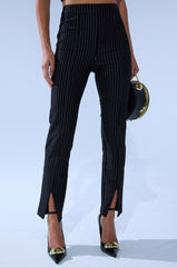 LIVI STRETCHY PINSTRIPE SKINNY PANTS WITH SLITS