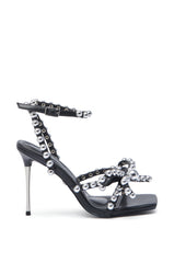 AZALEA WANG ADAYA BLACK SILVER METAL EMBELLISHED BOW SANDAL