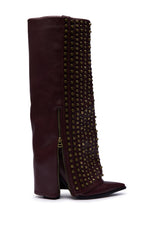 AZALEA WANG AGUSTUE BURGUNDY STUDDED WESTERN BOOT