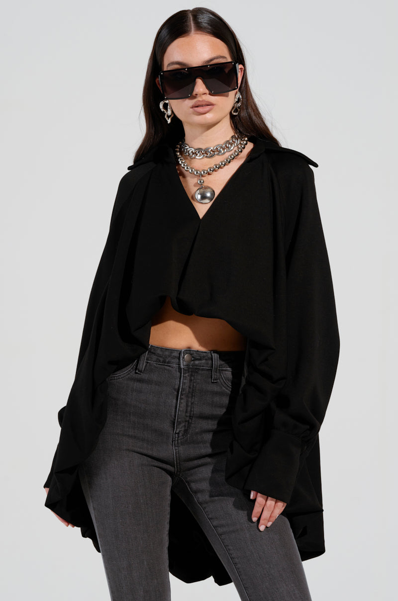 NEW RULES HIGH LOW HEM BLOUSE IN BLACK