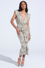 I DO WHAT I WANT METALLIC MIDI DRESS IN BEIGE