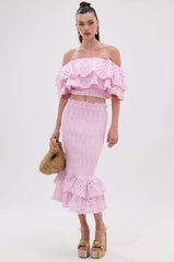 LOLLI EYELET MIDI SKIRT IN PINK