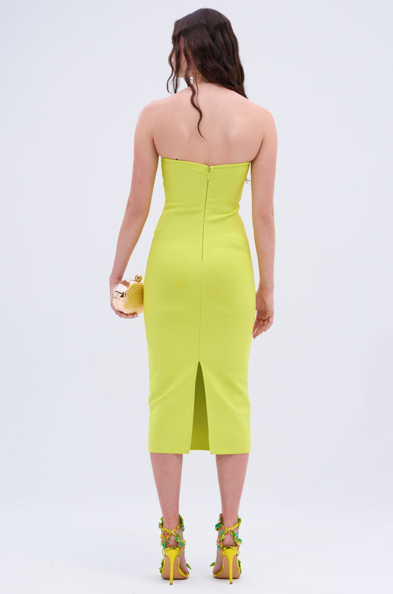 NOT TOO SIMPLE BANDAGE MIDI DRESS IN CHARTREUSE