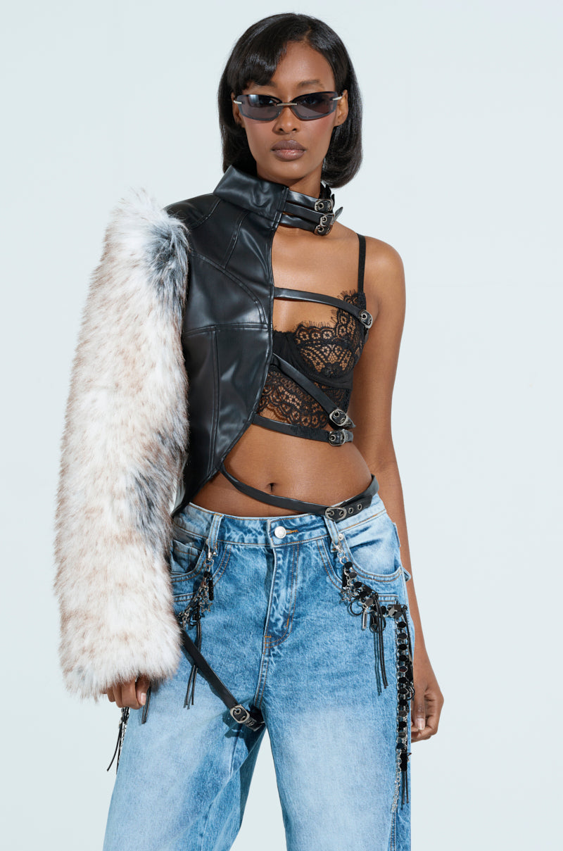 PRETTY RECKLESS FAUX LEATHER HALF THERE TOP