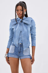 BOW DOWN BISH DENIM LONG SLEEVE TOP