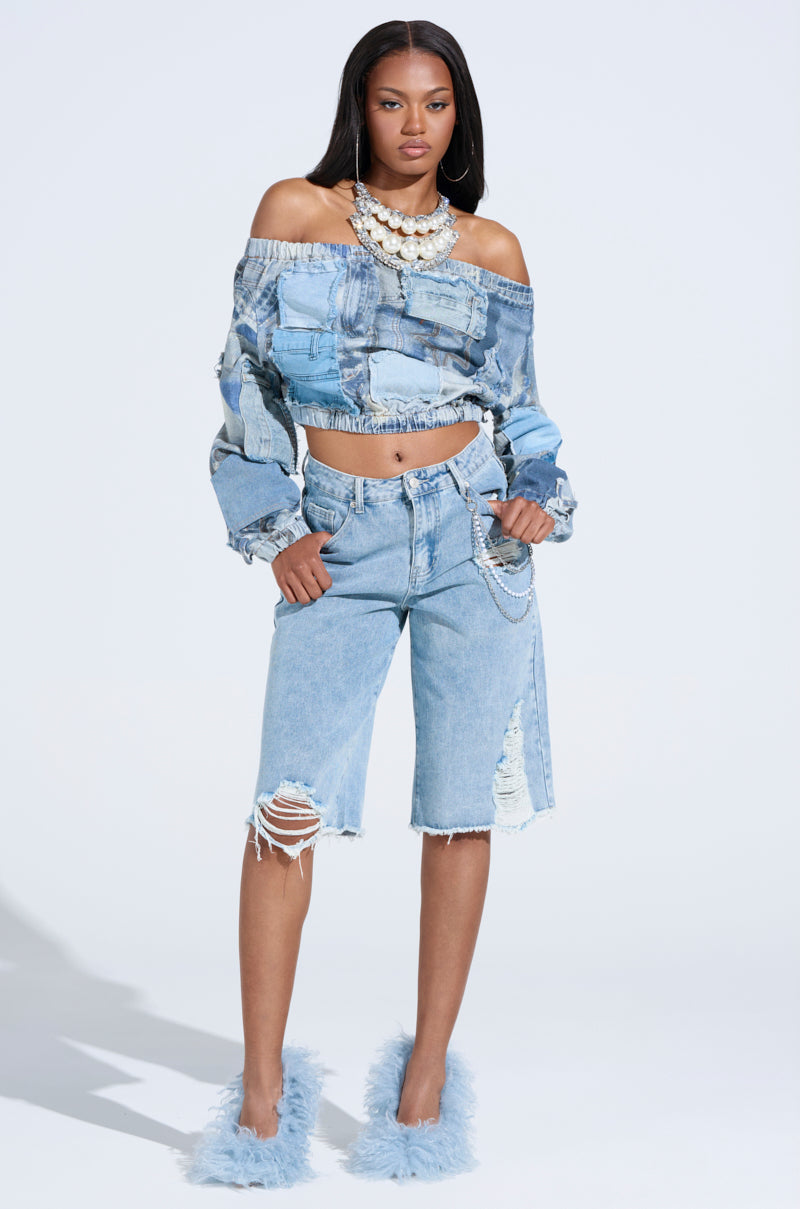 LEILA DENIM PATCHWORK SWEATSHIRT
