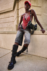 LITERAL PERFECTION BLACK DENIM BERMUDA SHORTS