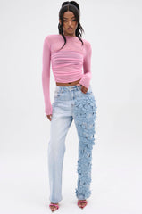 FLORAL FIELDS APPLIQUE DENIM PANTS