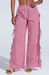 LET ME LIVE GINGHAM SIDE TIE PANT
