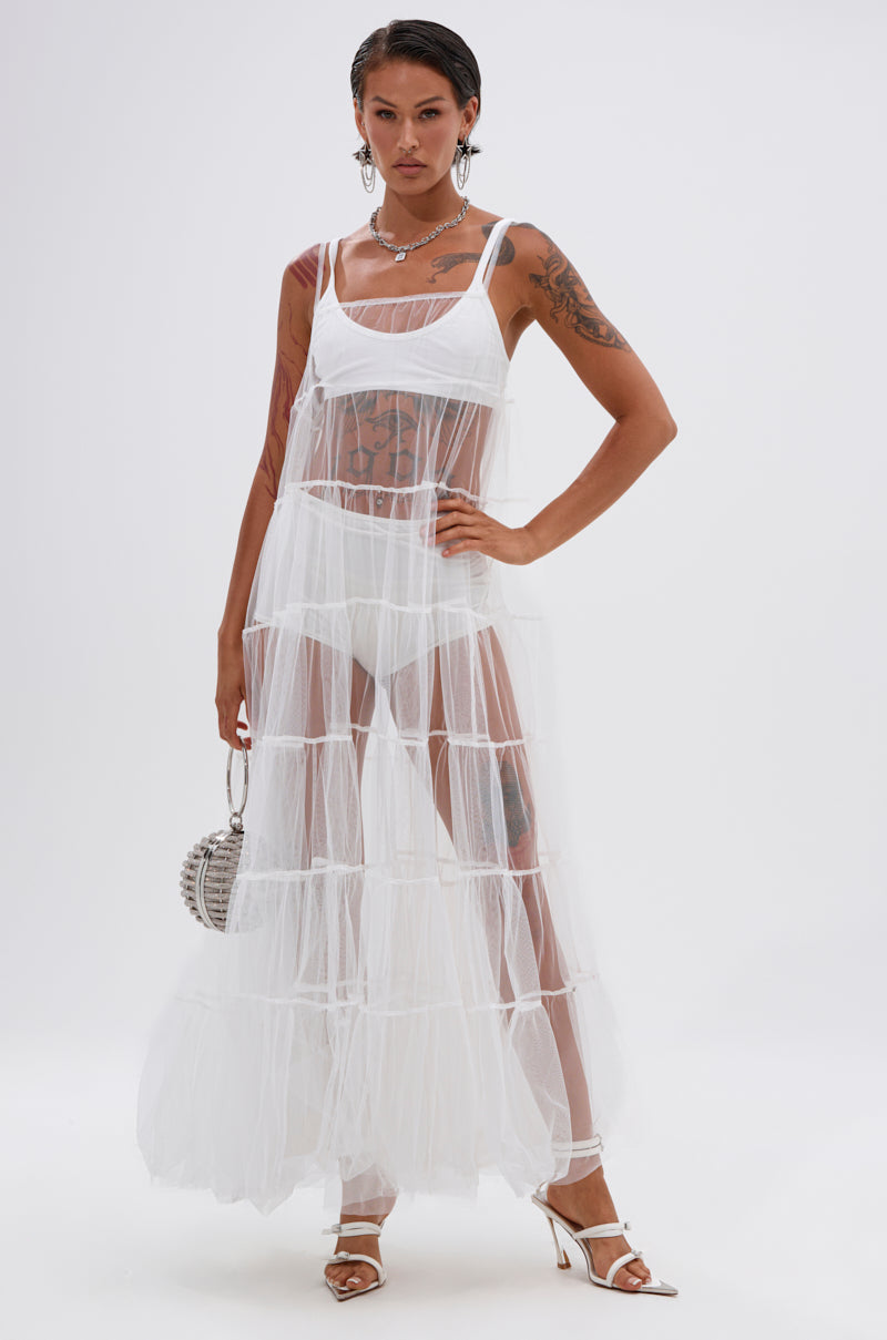 PERFECT FOR LAYERING TULLE MAXI DRESS IN WHITE