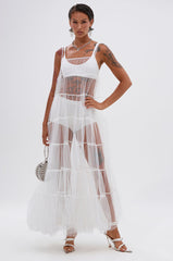 PERFECT FOR LAYERING TULLE MAXI DRESS IN WHITE