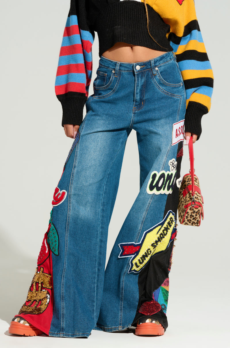 NOT SORRY PATCHWORK DENIM JEANS