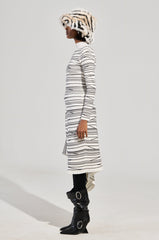 ISA HIGH LOW SEXY SLIT STRIPED SWEATER IN WHITE