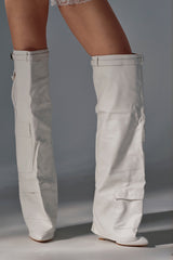 AZALEA WANG ALEXIA FOLD OVER WEDGE BOOT IN WHITE