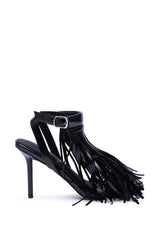 AZALEA WANG ANTIQUE BLACK FRINGE UPPER STILETTO SANDAL