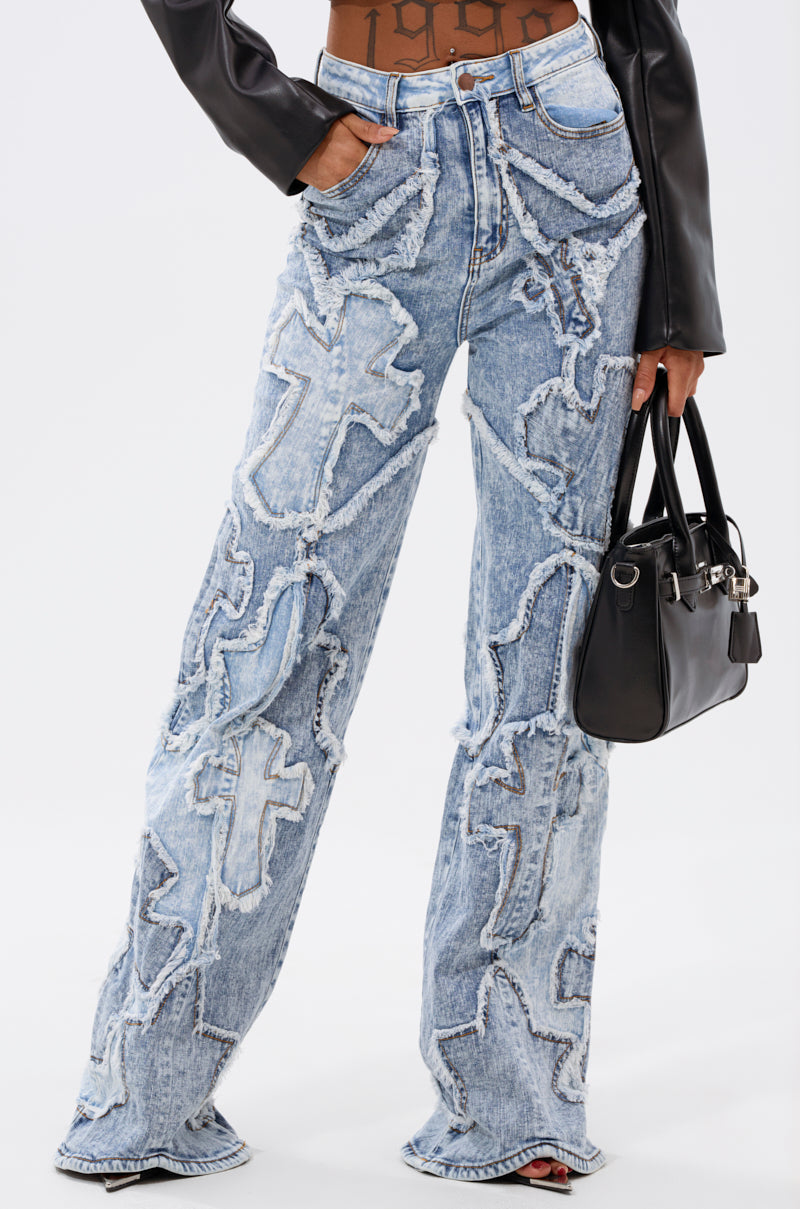 CROSSED OUT DENIM DISTRESSED PANT