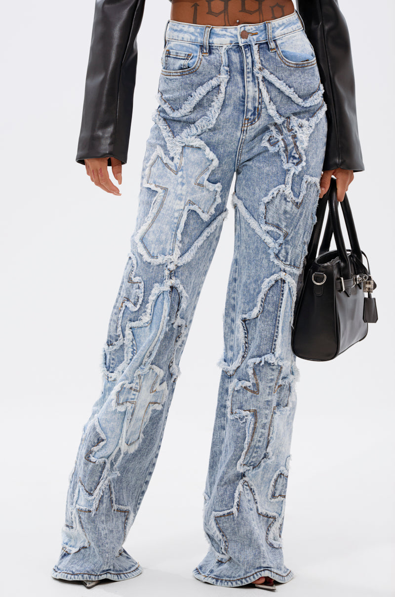CROSSED OUT DENIM DISTRESSED PANT