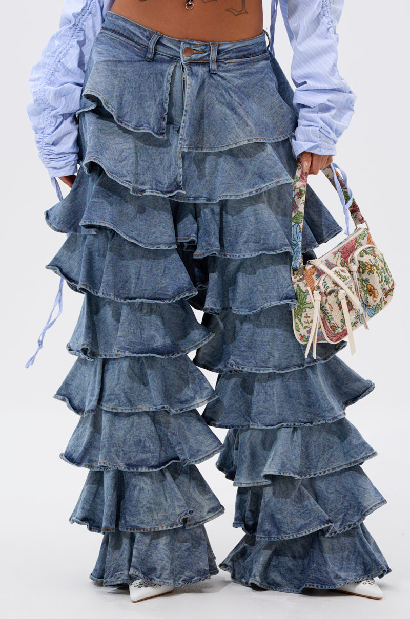 LOOK THIS WAY RUFFLE DENIM PANT