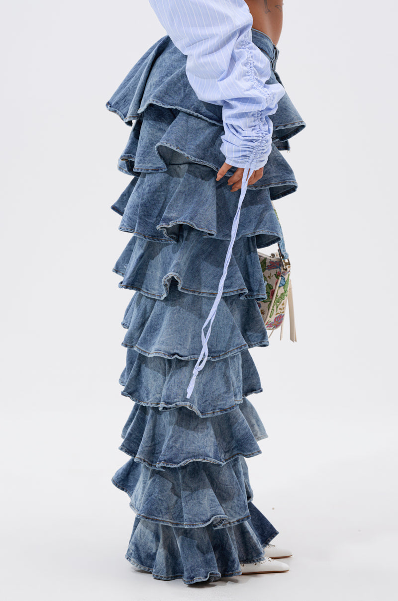 LOOK THIS WAY RUFFLE DENIM PANT