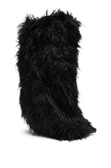 AZALEA WANG ARETE BLACK FUR STILETTO BOOT