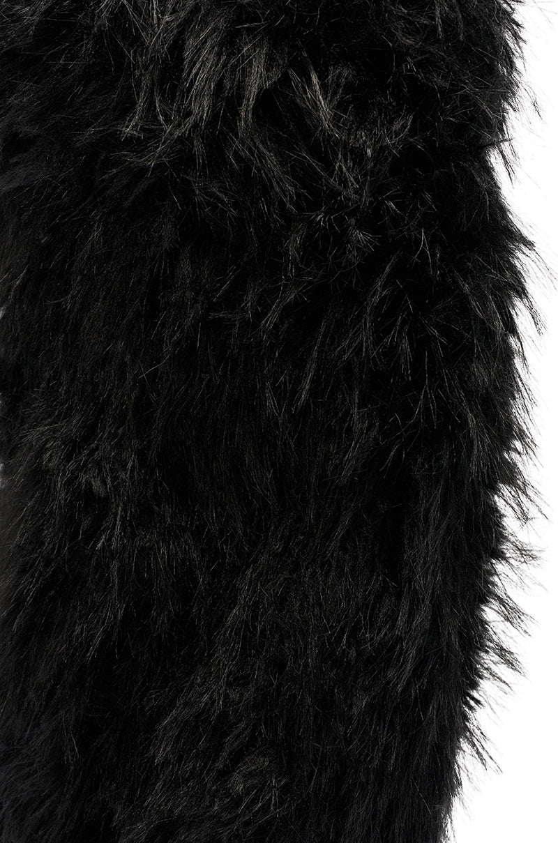 AZALEA WANG ARETE BLACK FUR STILETTO BOOT