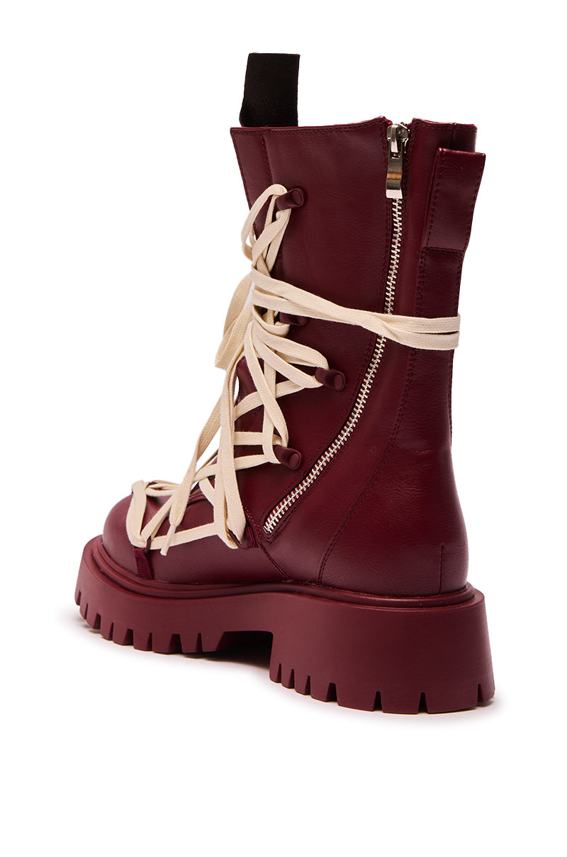 AZALEA WANG ARJUN BURGUNDY LACE DETAIL BOOTIE