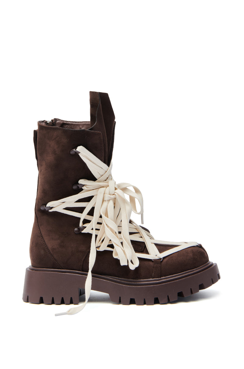 AZALEA WANG ARJUN CHOCOLATE LACE BOOTIE