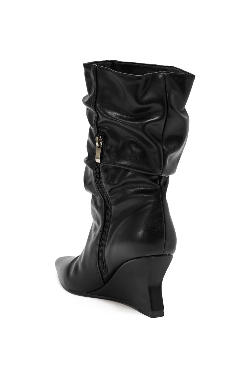 AZALEA WANG ASAF RUCHED WEDGE BOOTIE IN BLACK