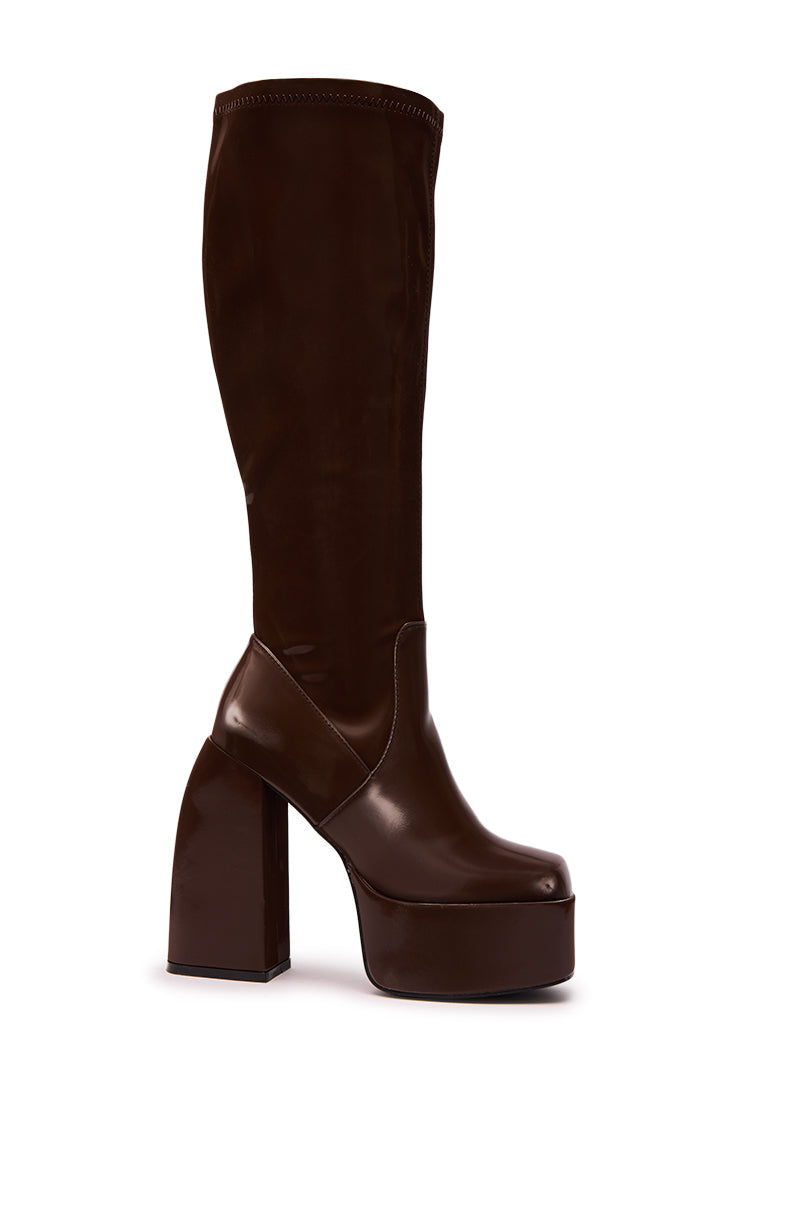 AZALEA WANG AURON BROWN LIQUID LUXE PLATFORM BOOT