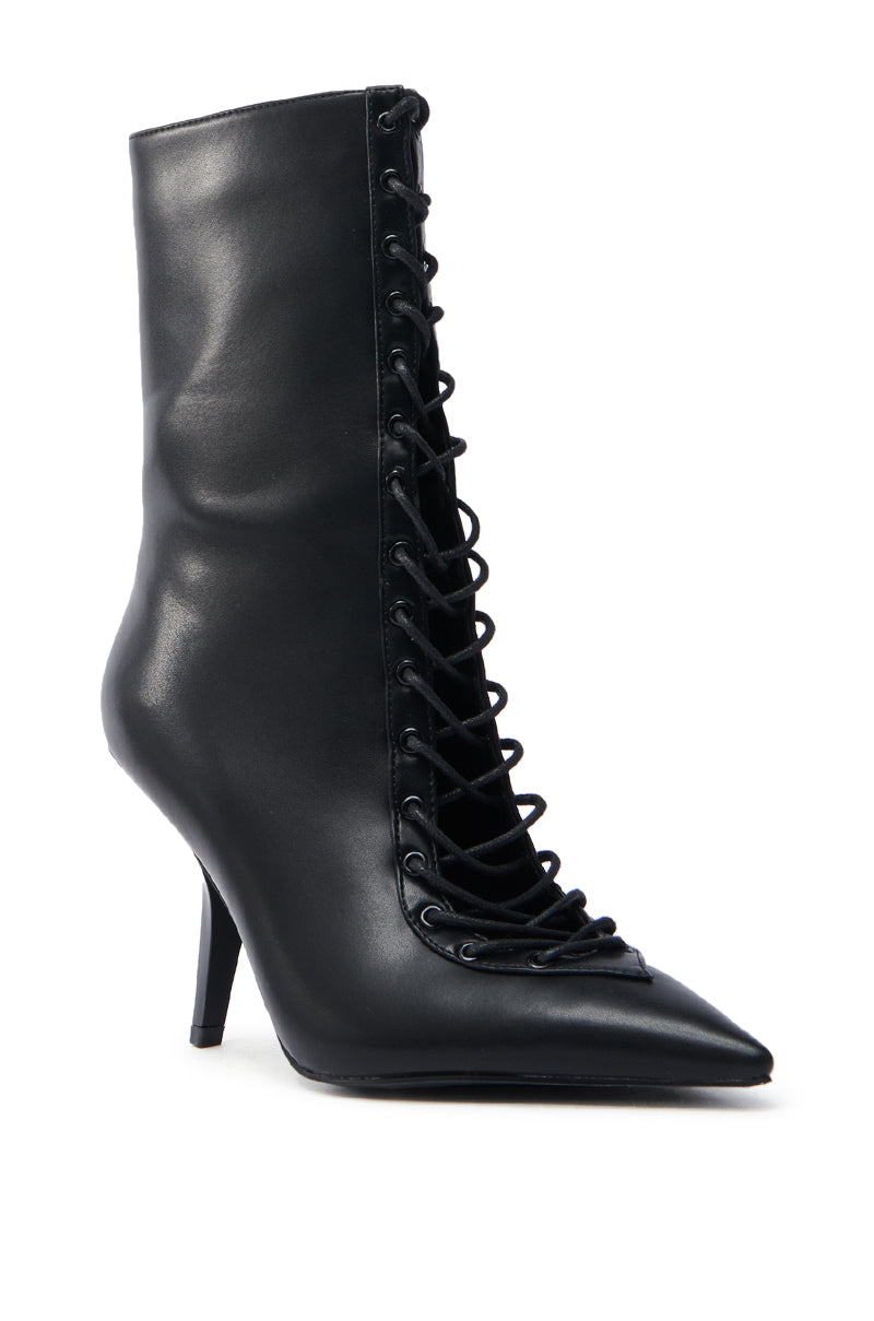 AZALEA WANG SILVA BLACK LACE UP STILETTO BOOTIE