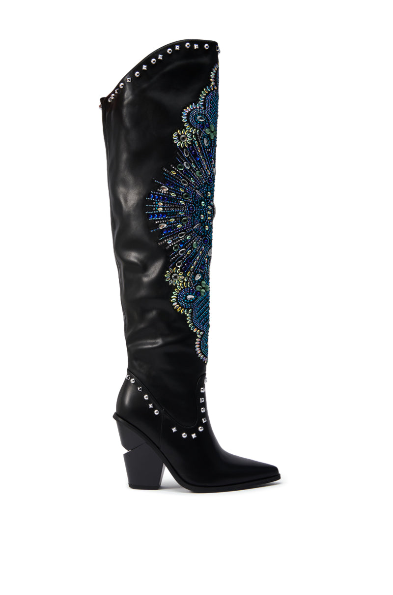 AZALEA WANG AXELBEAT BLACK EMBELLISHED WESTERN BOOT