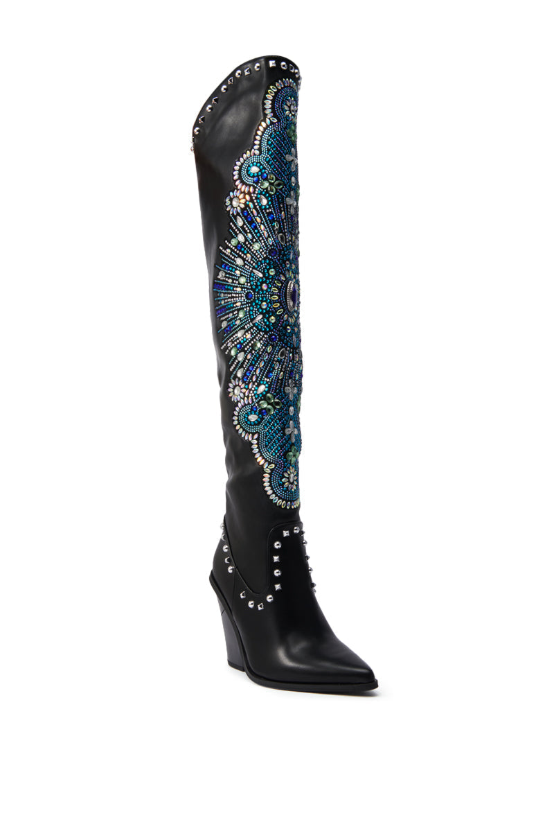 AZALEA WANG AXELBEAT BLACK EMBELLISHED WESTERN BOOT