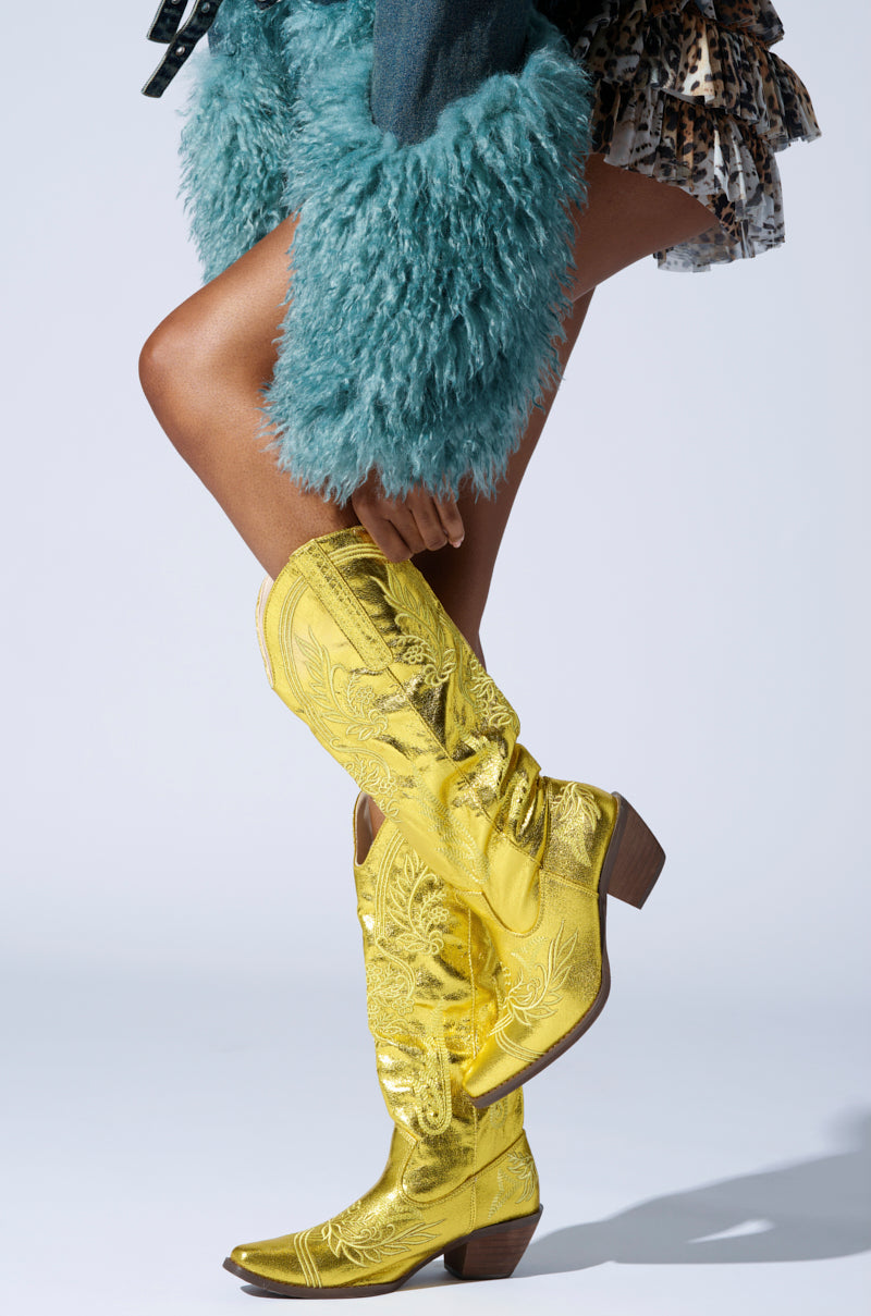 AZALEA WANG AYANNA GOLD COWBOY BOOT