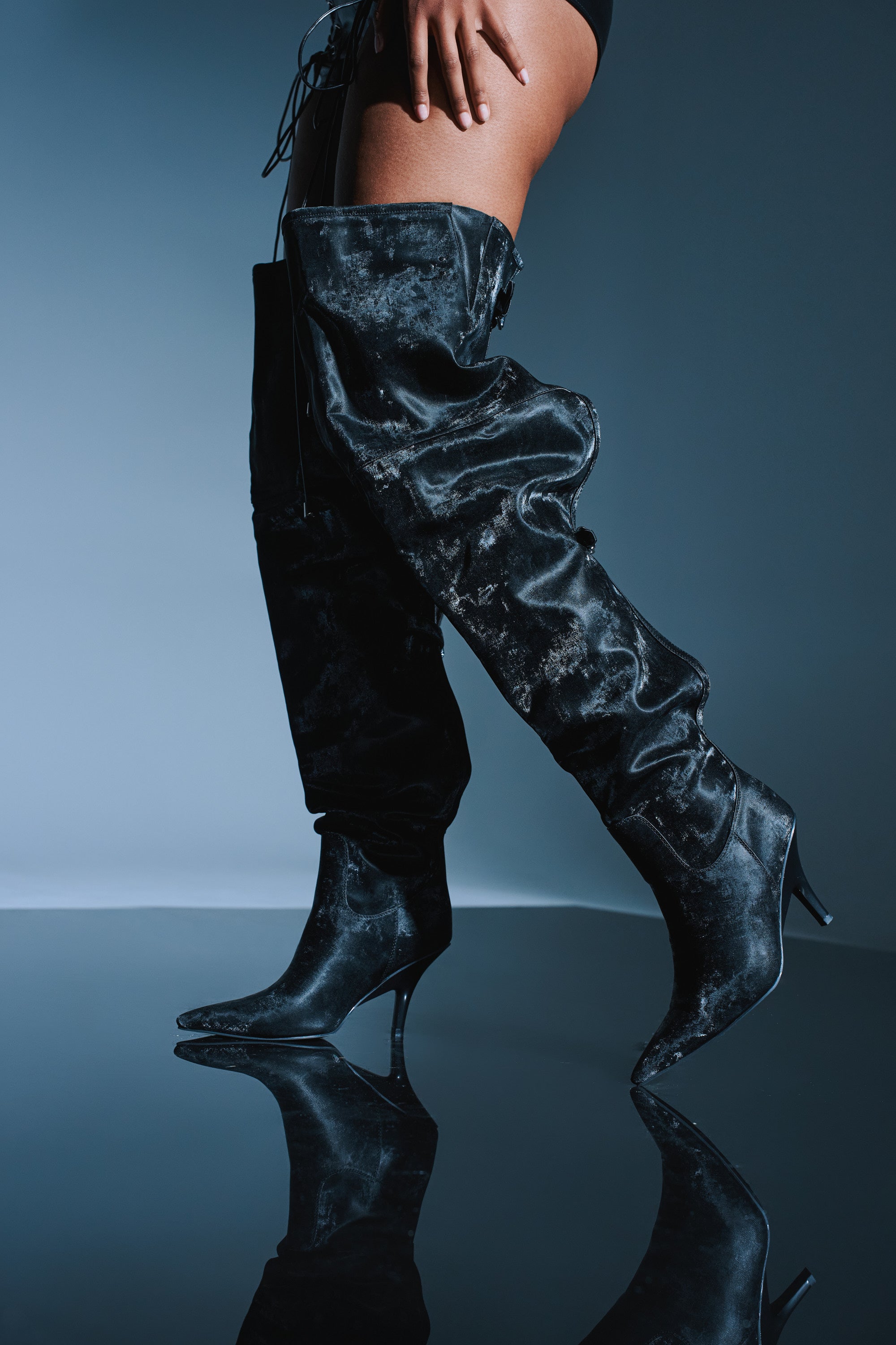AZALEA WANG BACKER BLACK SHINE OVER THE KNEE BOOT
