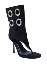 AZALEA WANG BAINA BLACK GROMMET DETAIL GLADIATOR SANDAL