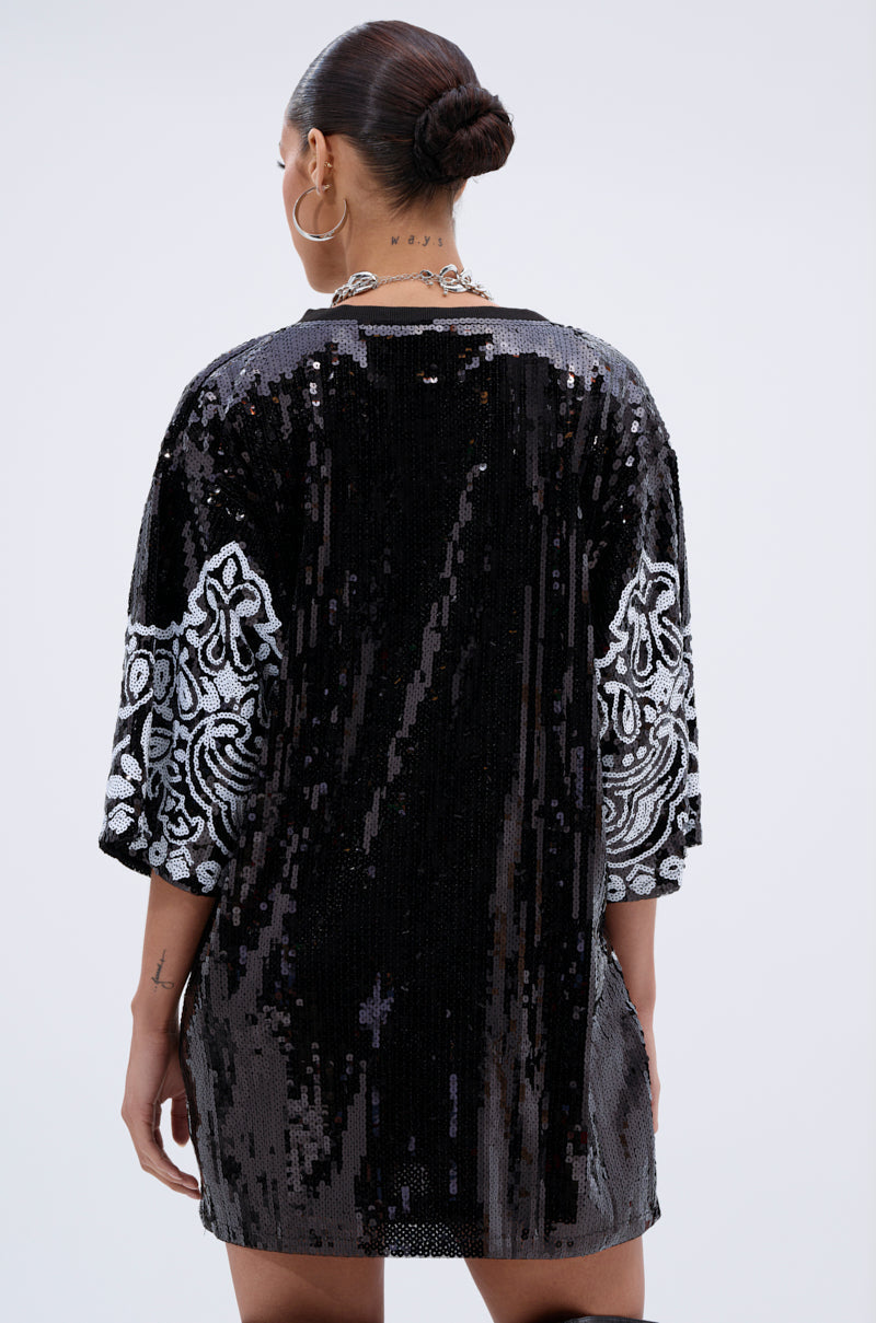 BOUJEE BANDANA SEQUIN MINI DRESS IN BLACK