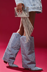 AZALEA WANG BANIAN DENIM WESTERN RHINESTONE BOOT
