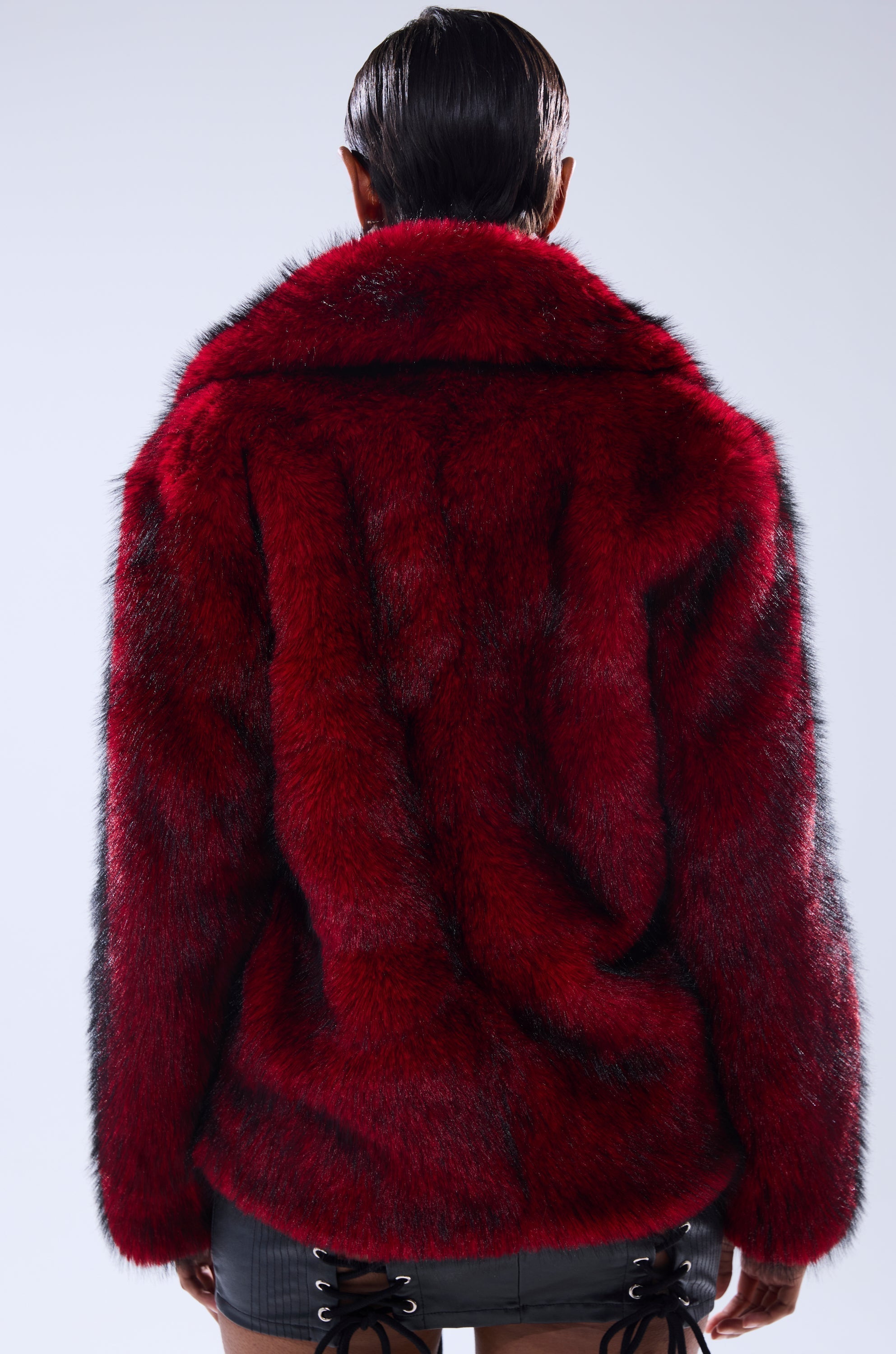 NO LOOKING BACK FAUX FUR IN RED MULTI