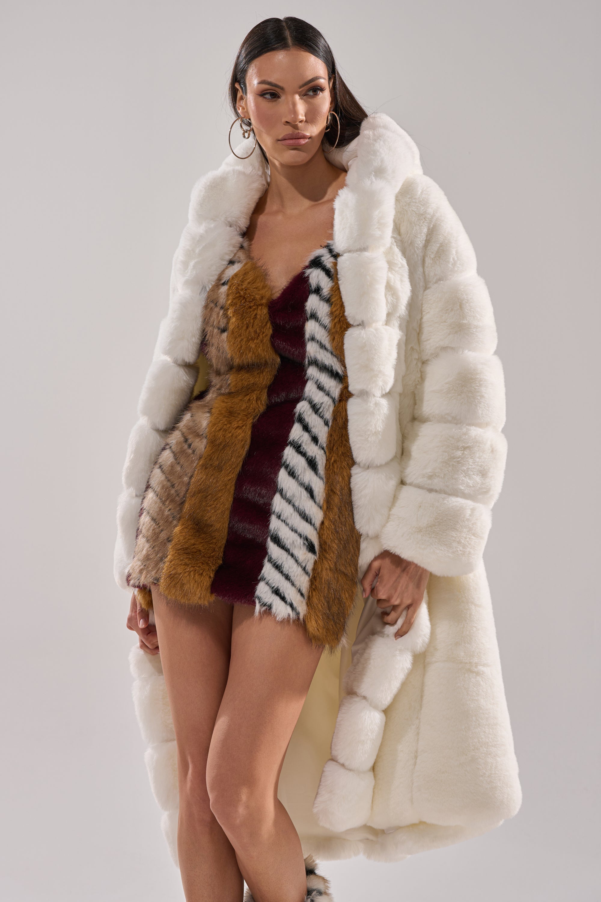 BERLIN HOODED FAUX FUR IN WHITE