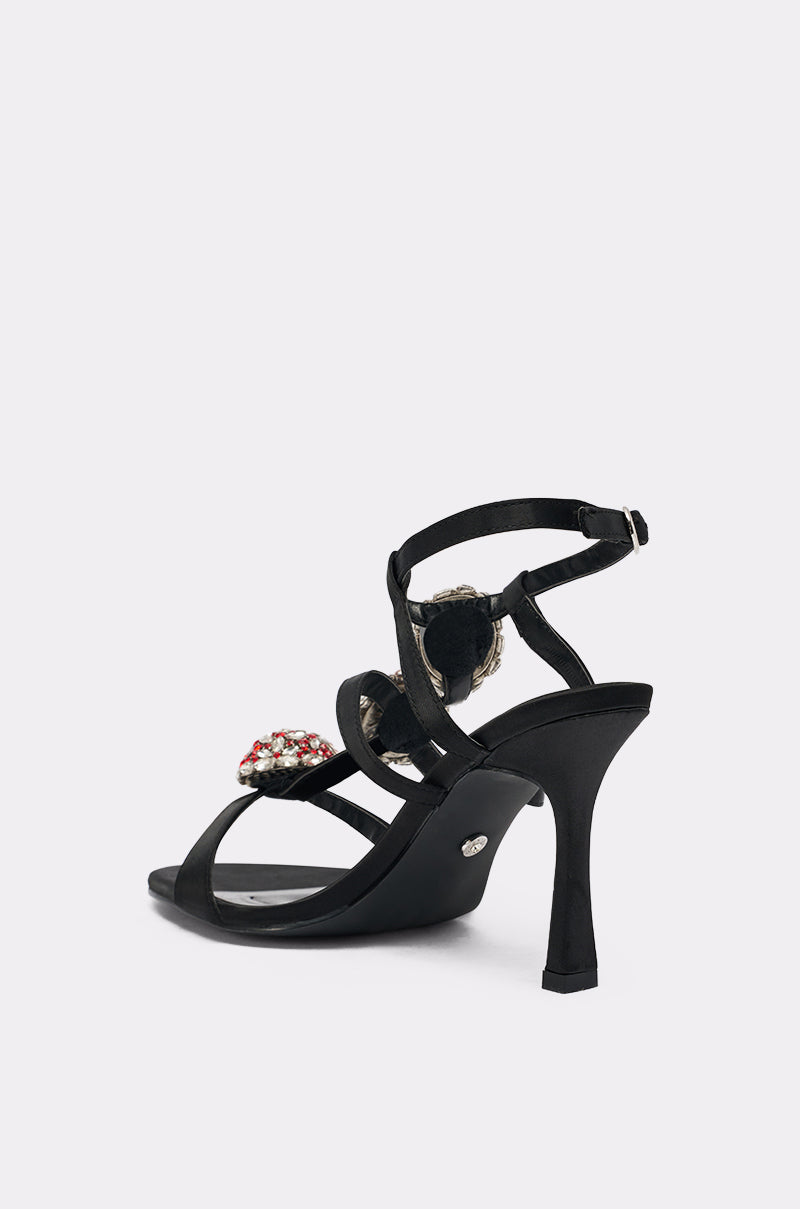 AZALEA WANG BEST BLACK RHINESTONE EMBELLISHED STILETTO SANDAL