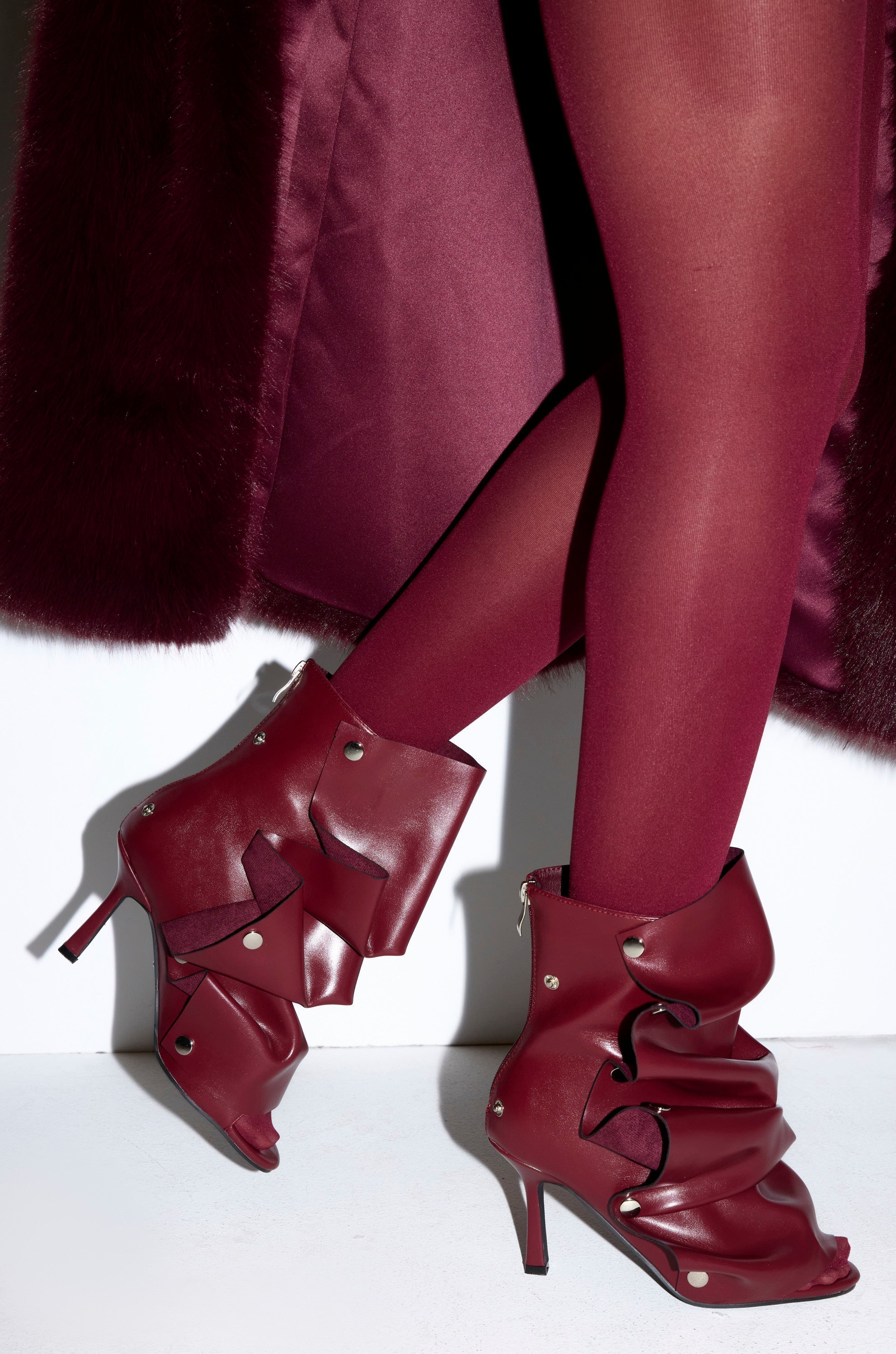 AZALEA WANG BIRDSONG BURGUNDY SNAP OPEN TOE STILETTO BOOTIE