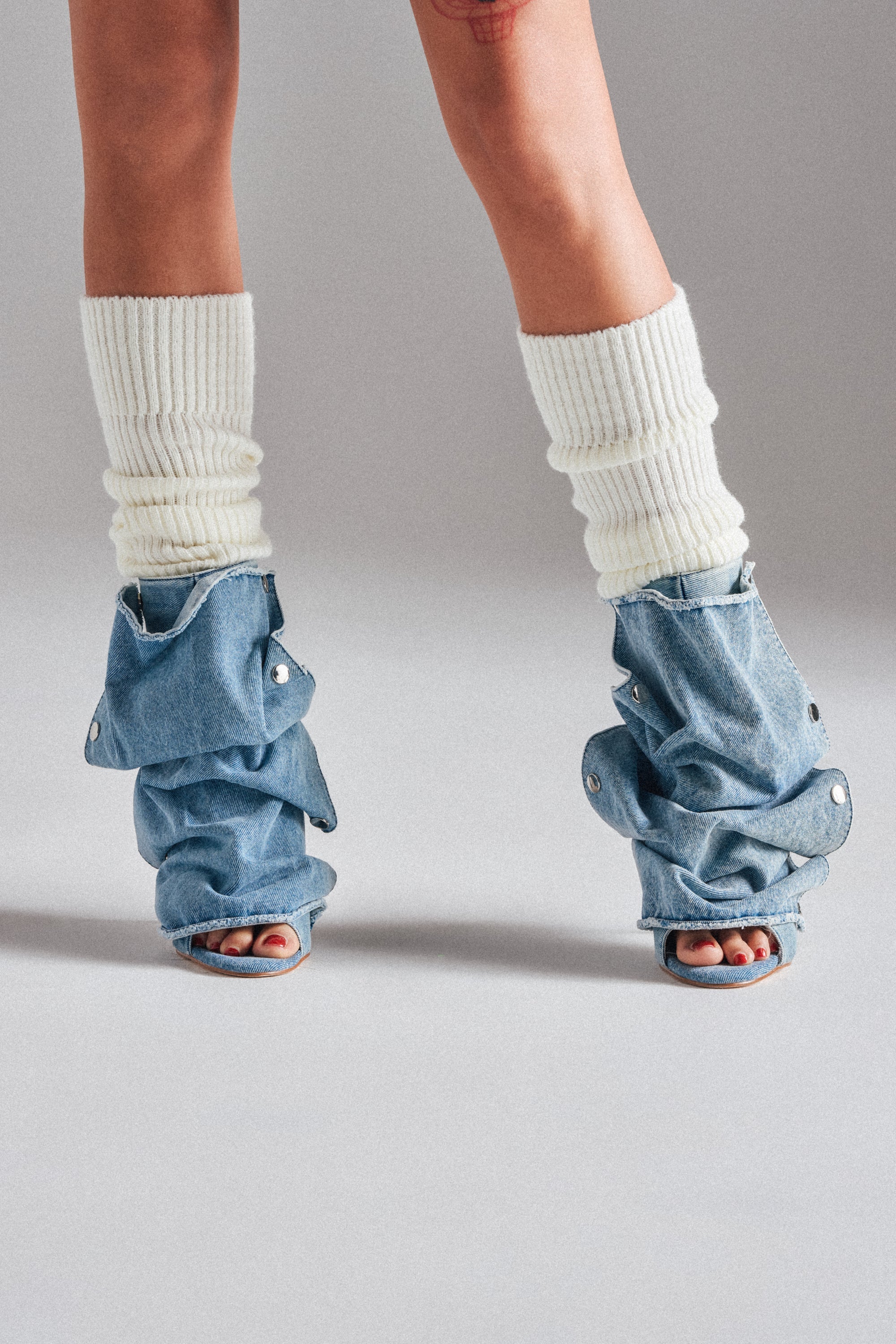 AZALEA WANG BIRD SONG DENIM OPEN TOE SNAP BOOTIE