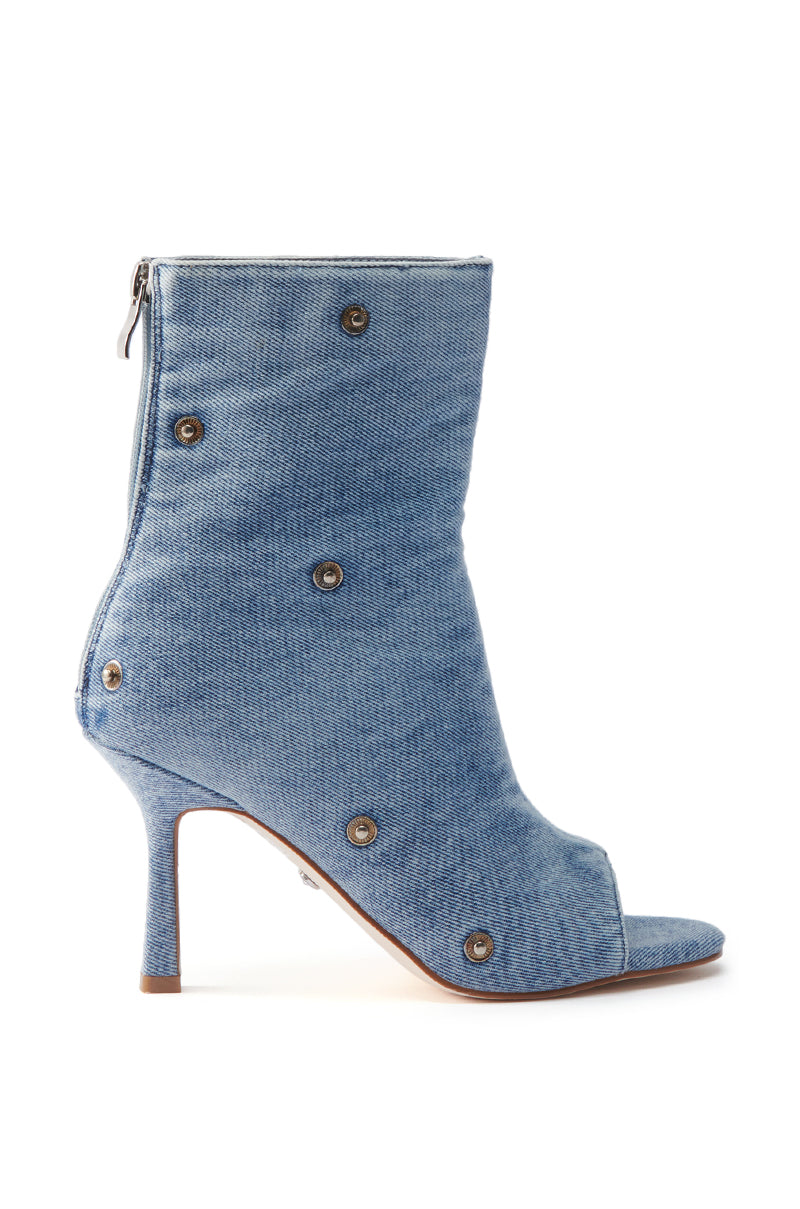 AZALEA WANG BIRD SONG DENIM OPEN TOE SNAP BOOTIE