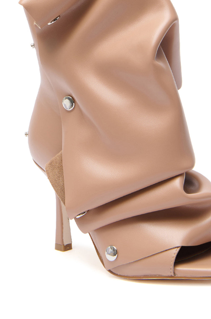 AZALEA WANG BIRDSONG SNAP OPEN-TOE BOOTIE IN MOCHA