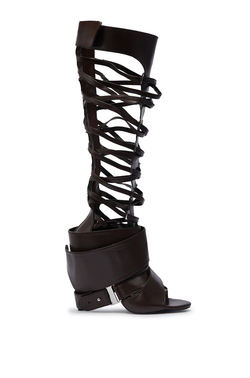 AZALEA WANG BLACKBIRD BROWN PU STILETTO GLADIATOR SANDAL