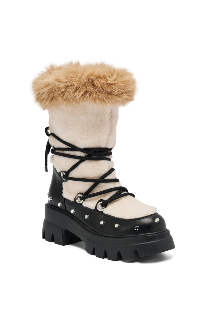 AZALEA WANG BLEJAN BLACK FUR AND SHERPA BOOTIE